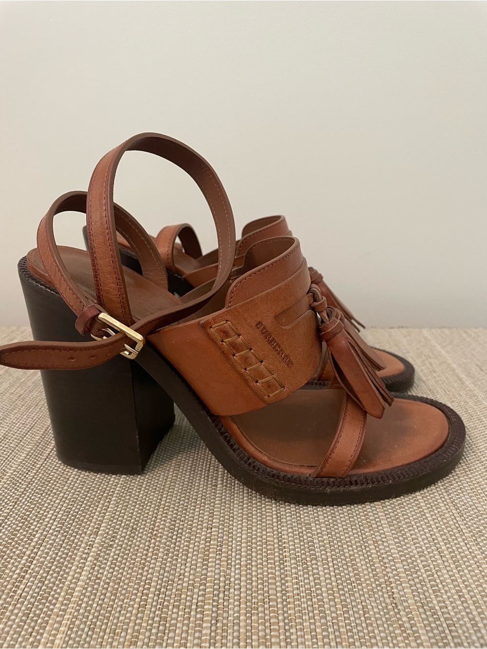 Burberry Bethany Leather Tassel Block Heel Sandal